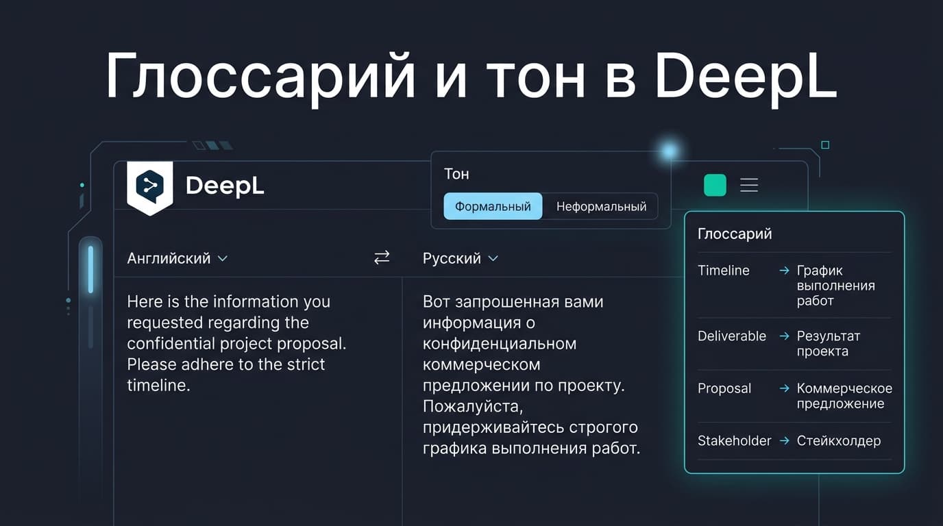 Глоссарий и тон перевода в DeepL: настройка, которая экономит часы правок