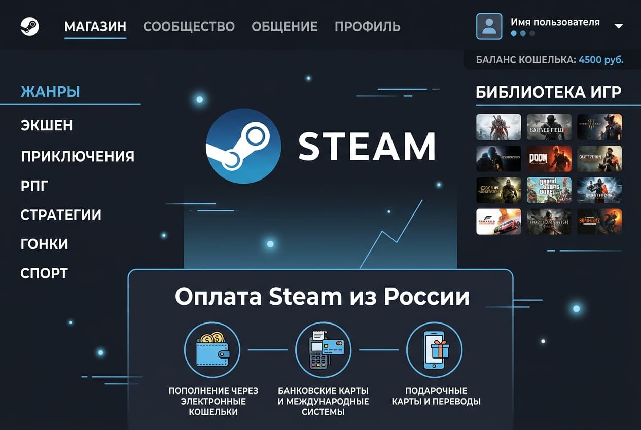 Как оплатить Steam из России в 2026 году: игры и кошелёк без зарубежной карты