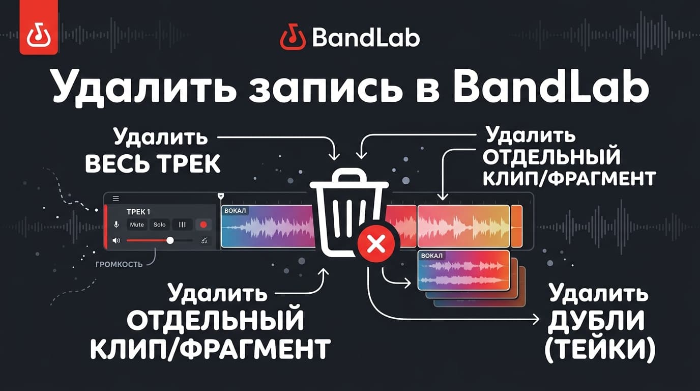 Удаление записи в BandLab: как убрать дубль, дорожку или весь проект правильно