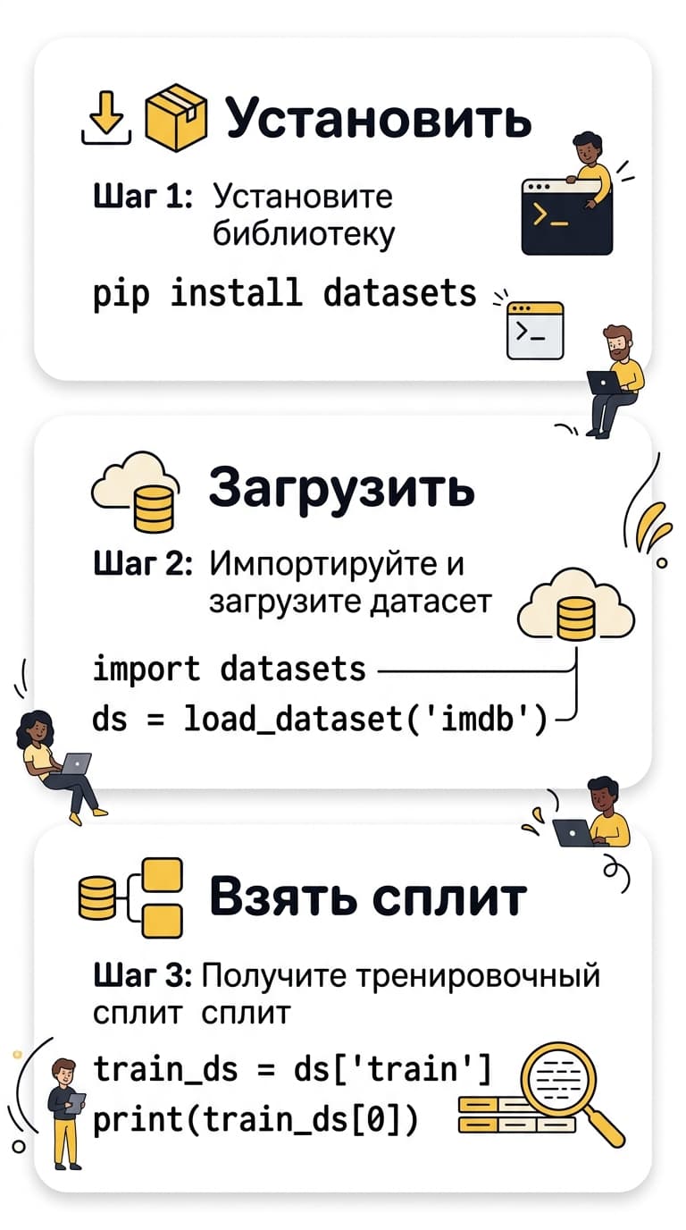 Как скачать датасет с Hugging Face: load_dataset, срезы и большие данные — фото 2