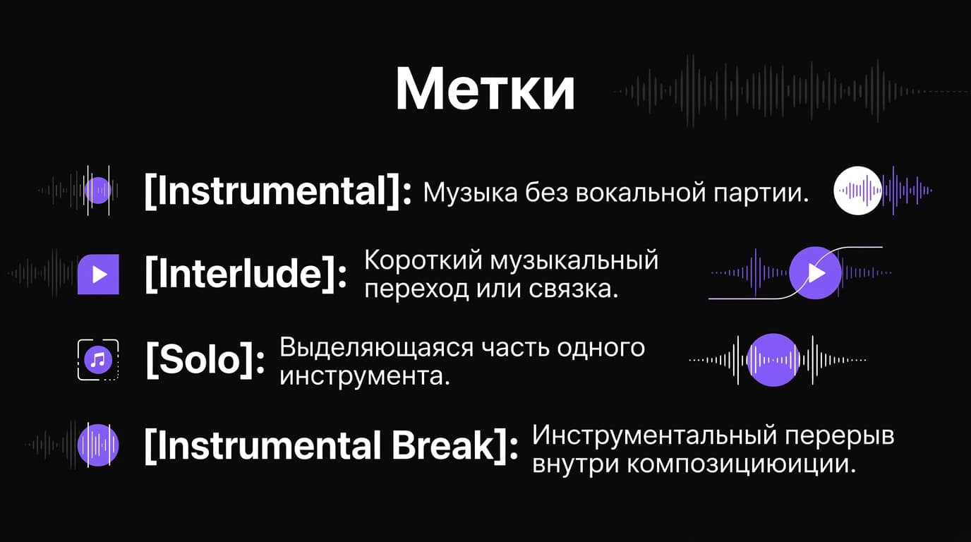 Инструментальный проигрыш в Suno: как расставить метки в тексте песни — фото 1