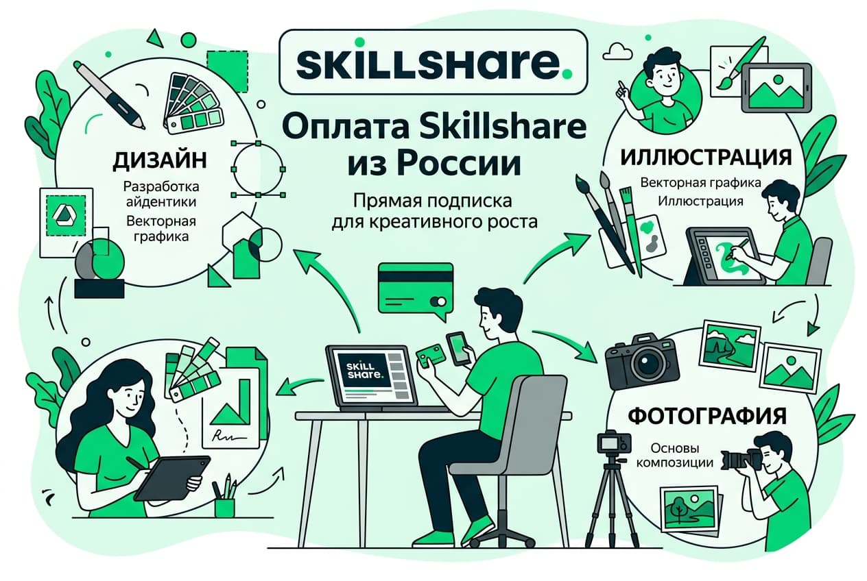 Как оформить подписку Skillshare из России в 2026 году: без зарубежной карты