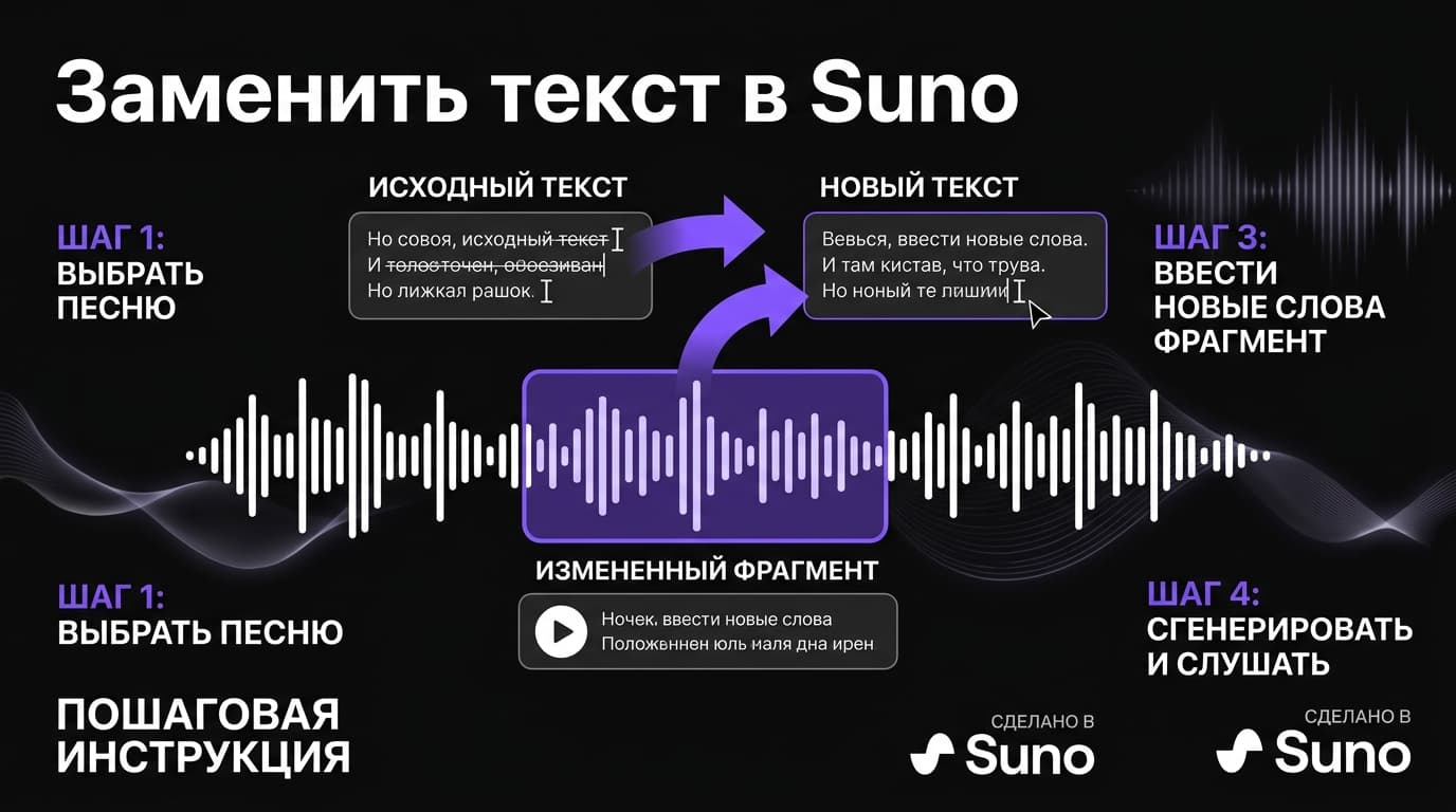 Как поменять текст в уже готовой песне Suno — без перегенерации всего трека