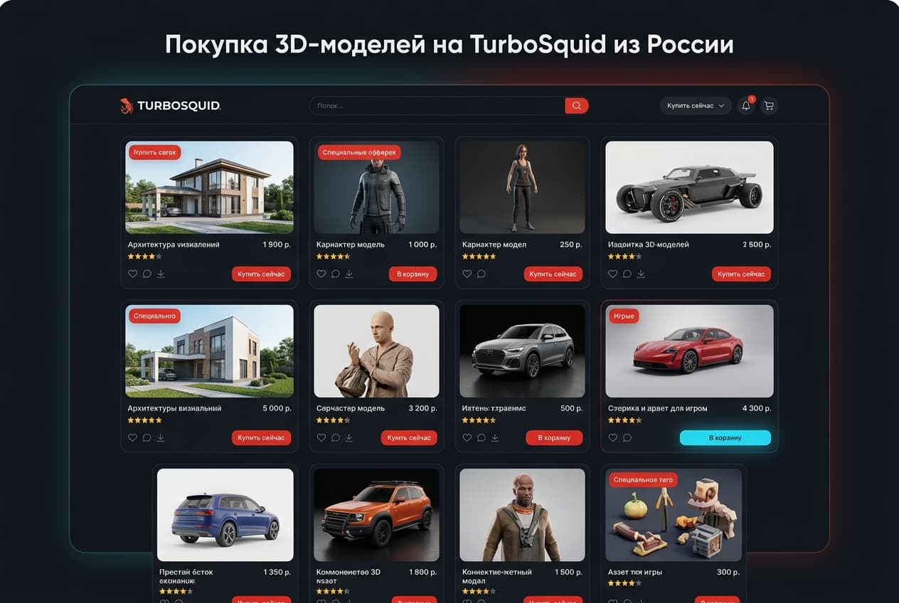 Как купить 3D-модели на TurboSquid из России в 2026 году: без зарубежной карты