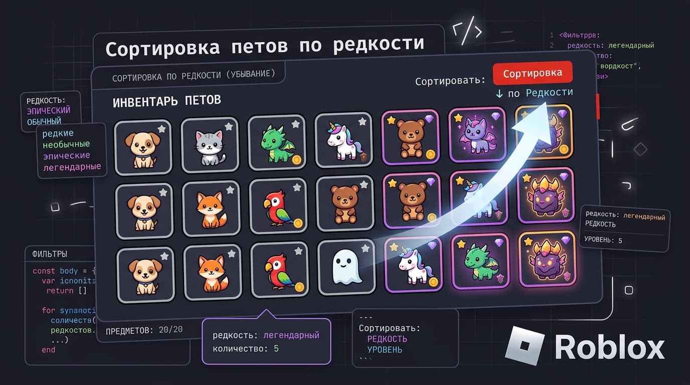 Roblox Studio: как отсортировать петов от редких к обычным