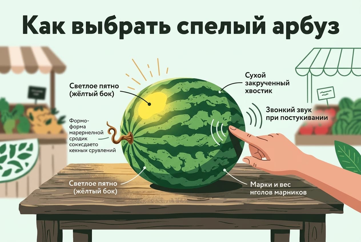 Как выбрать спелый арбуз: чек-лист признаков и разбор мифов