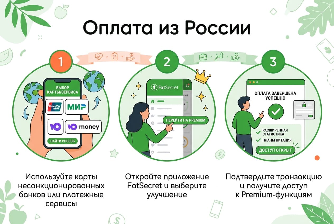 Как оплатить подписку FatSecret Premium из России в 2026 году — фото 3
