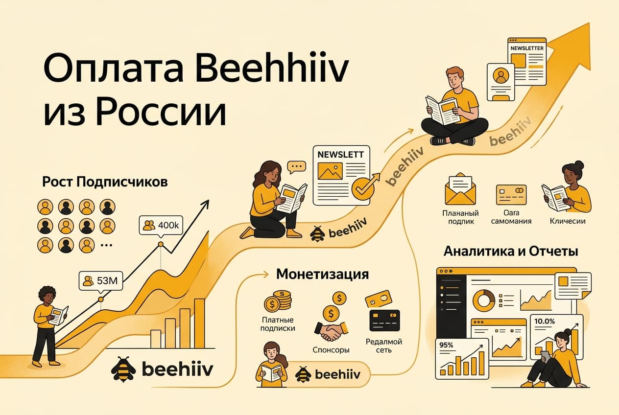 Как оформить подписку Beehiiv из России в 2026 году: без зарубежной карты