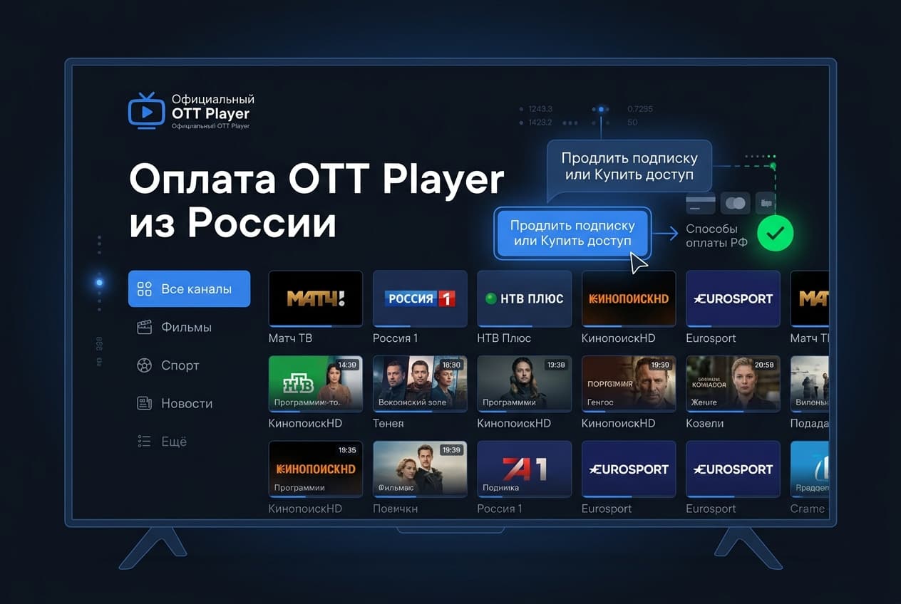 Как оплатить OTT Player из России в 2026 году: премиум IPTV-плеера без зарубежной карты