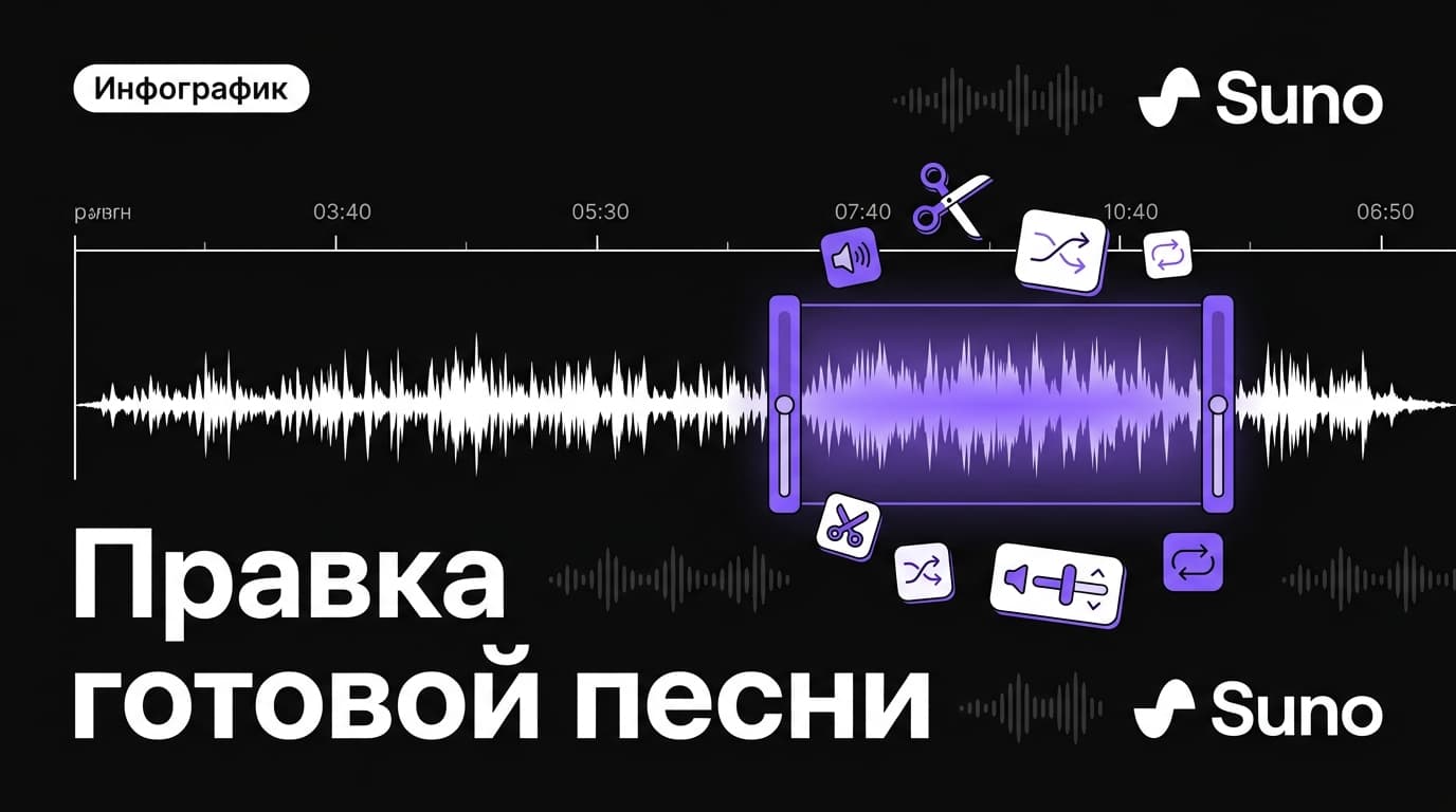 Как доработать готовый трек в Suno, не переделывая песню заново: Replace Section, Extend, Crop и Cover