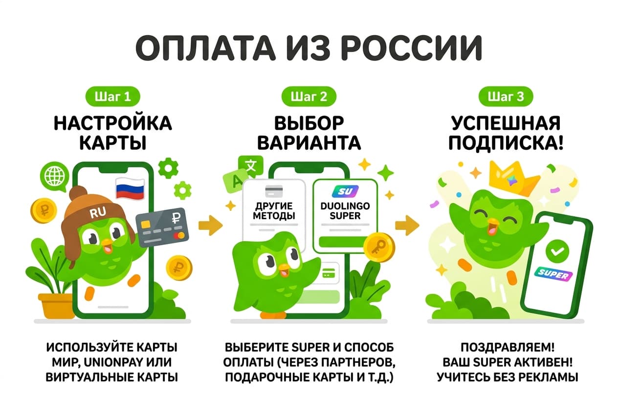Как оформить Супер Дуолинго из России в 2026 году — фото 4