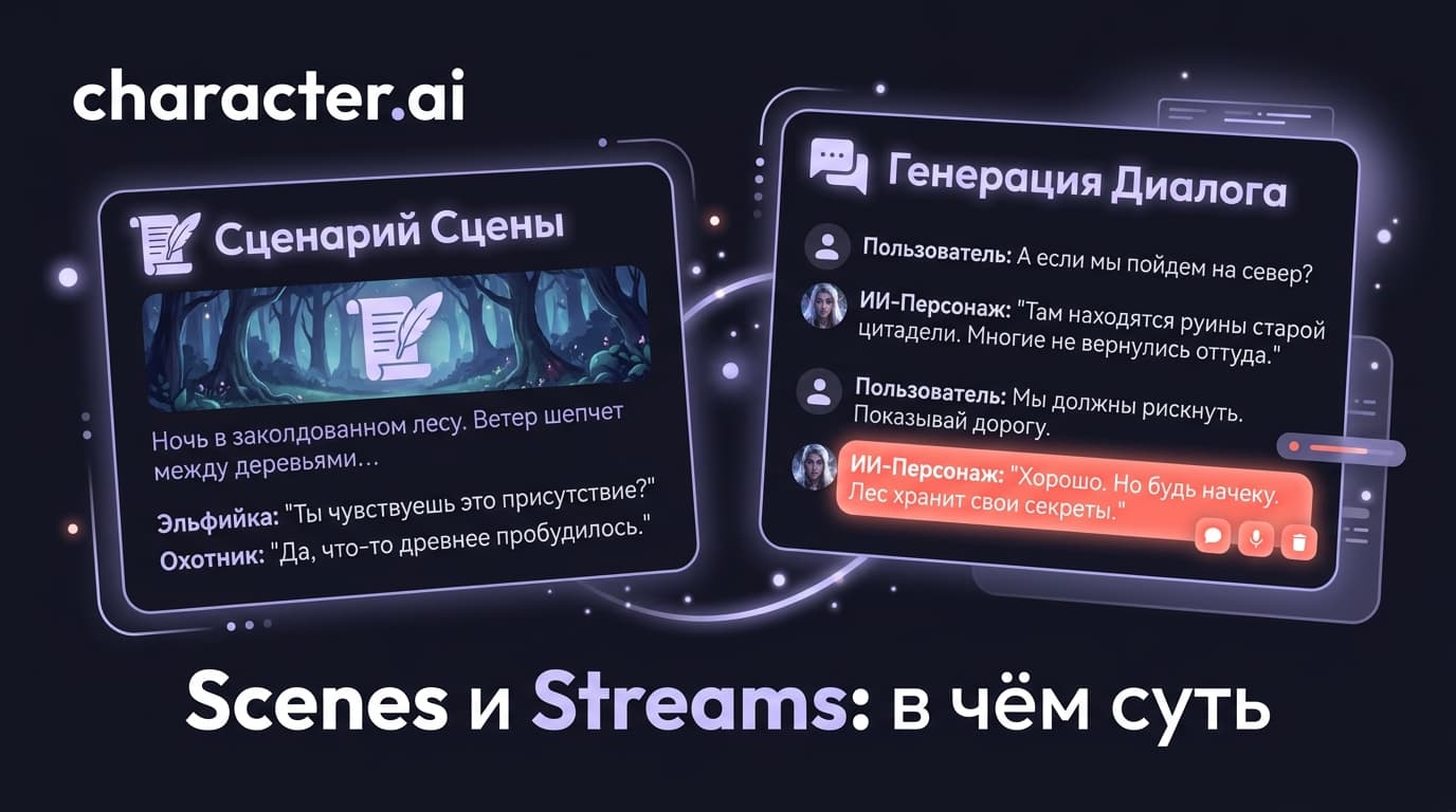Scenes и Streams в Character AI: разбираемся, чем интерактивные сюжеты отличаются от диалогов-спектаклей