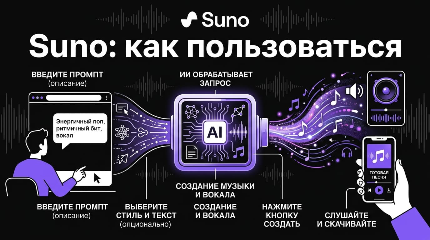 Suno с нуля: полный разбор нейросети для музыки для тех, кто никогда её не открывал