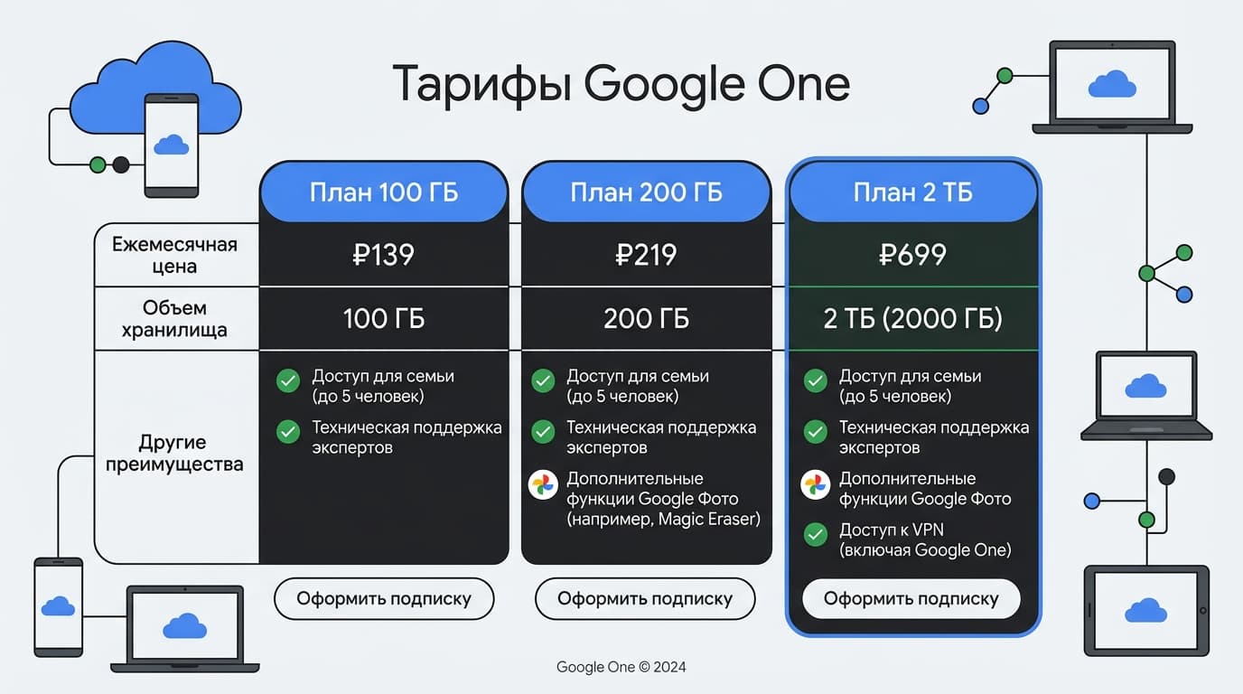 Как оплатить Google Фото в России в 2026 году: тарифы и способы оплаты Google One — фото 1