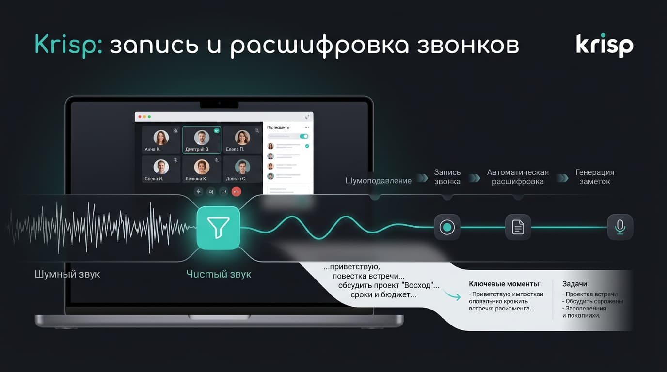 Krisp для записи и расшифровки звонков: как это работает и что бесплатно