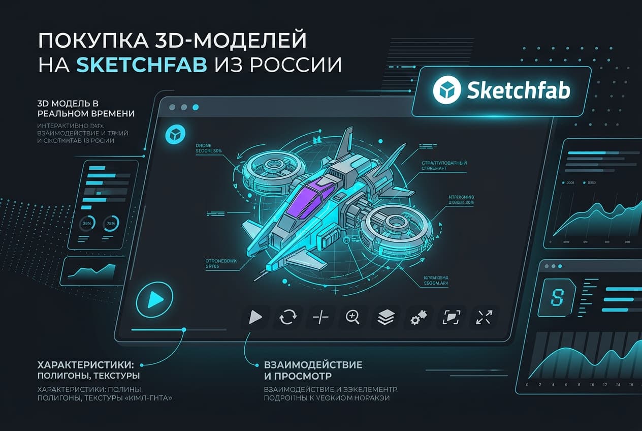 Как купить 3D-модели на Sketchfab из России в 2026 году: без зарубежной карты