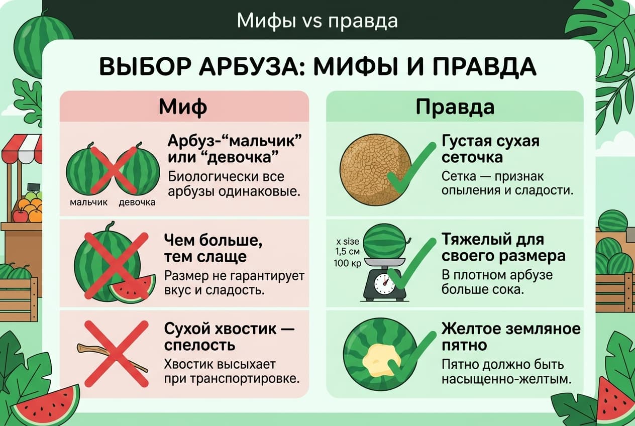 Как выбрать спелый арбуз: чек-лист признаков и разбор мифов — фото 3