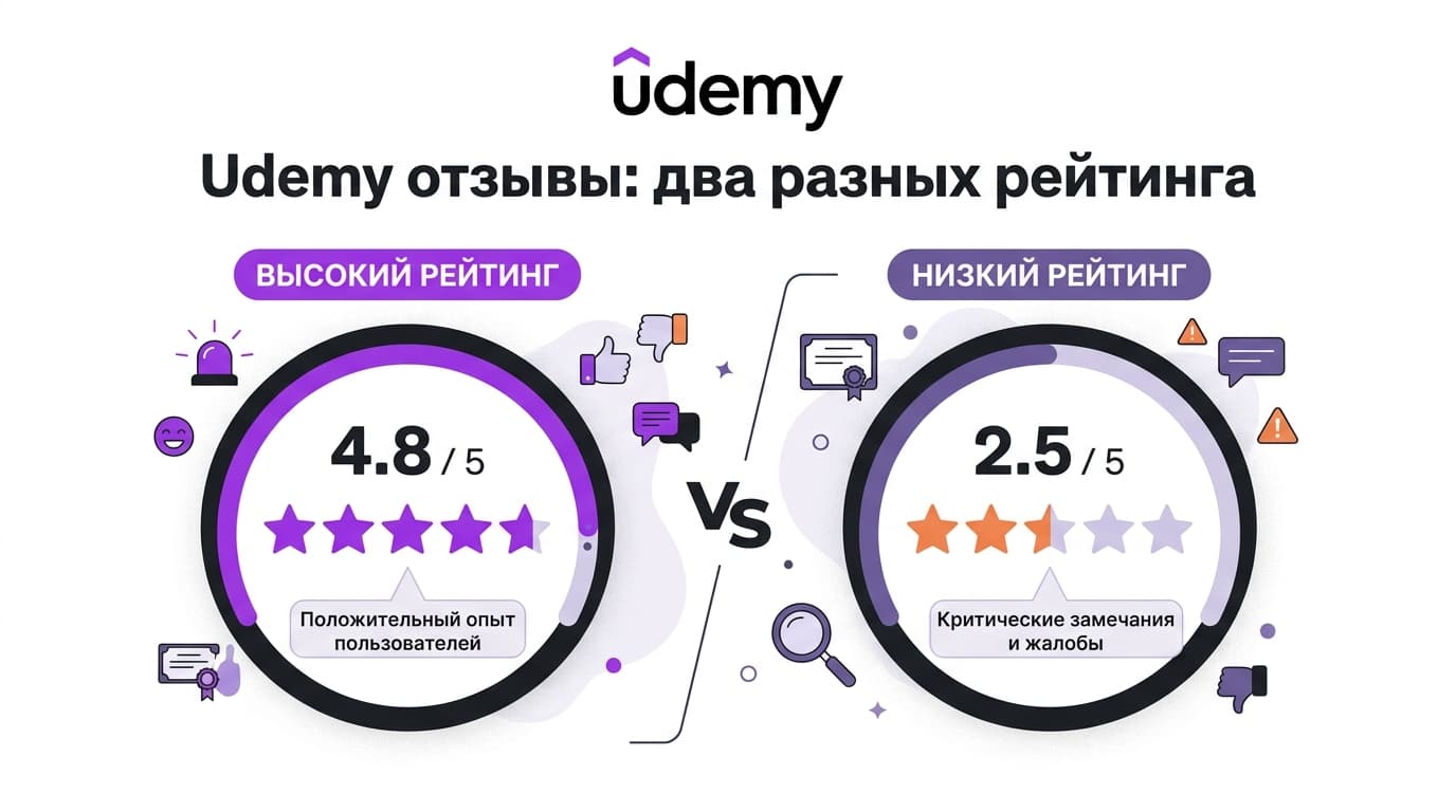 Udemy отзывы: почему в Google Play 4.6, а на отзовиках вдвое ниже