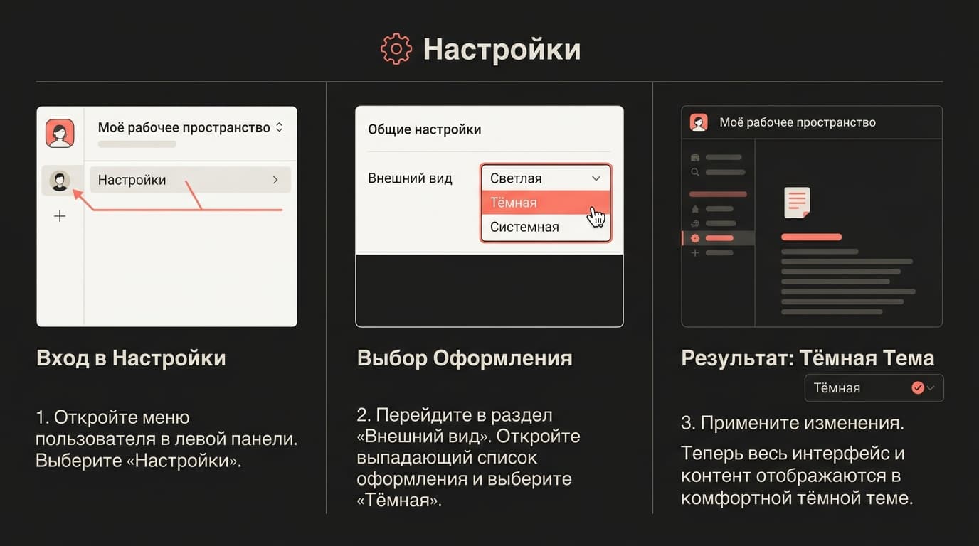 Как в Notion поменять тему на тёмную: рабочий способ на компьютере и телефоне — фото 1