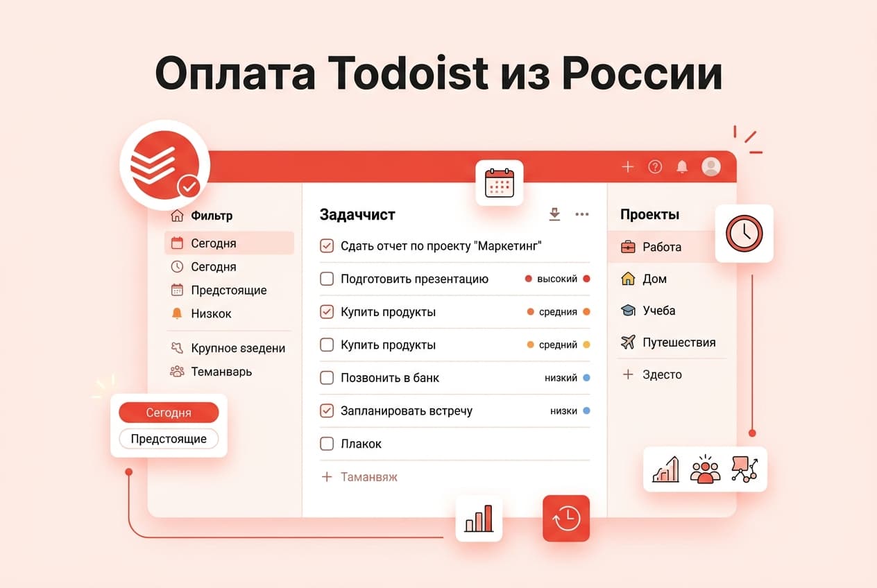 Как оформить подписку Todoist из России в 2026 году: без зарубежной карты