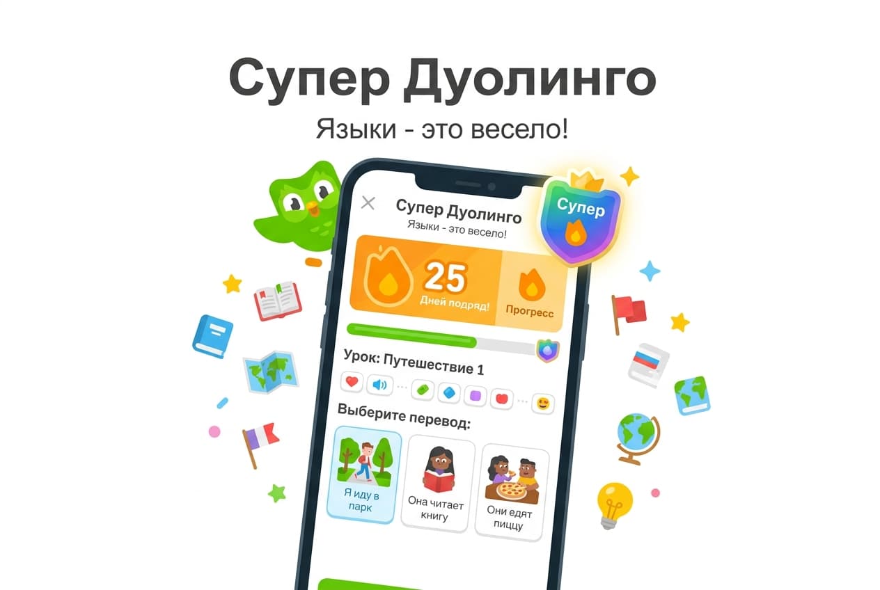 Как оформить Супер Дуолинго из России в 2026 году