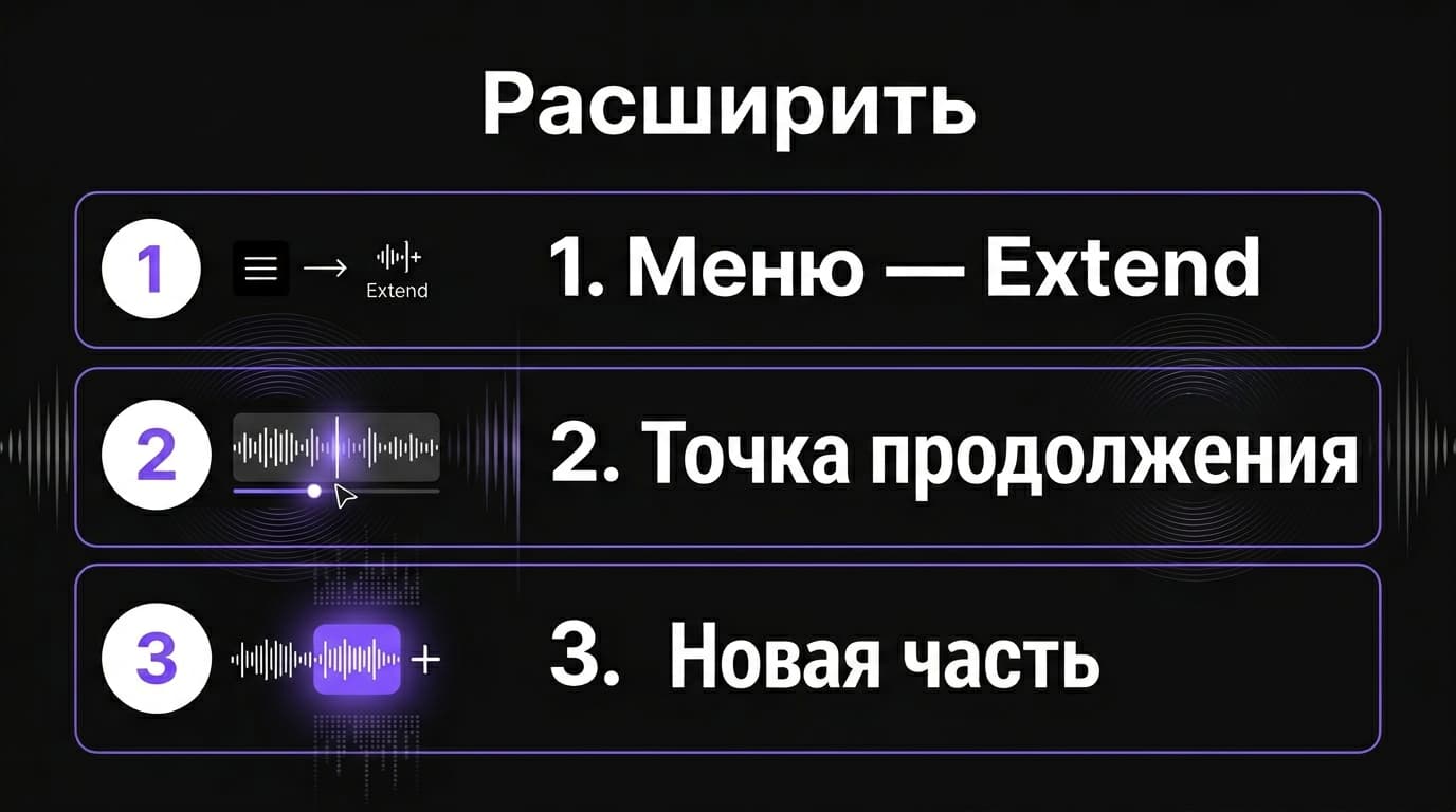Extend в Suno: как дописать трек до нужной длины без швов — фото 1