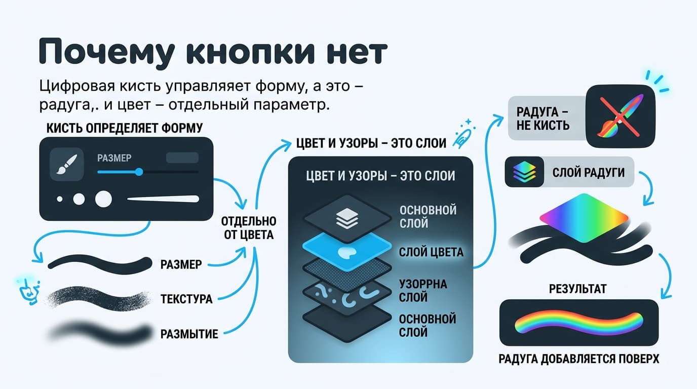 Как сделать радужную кисть в ibisPaint: почему кнопки нет и как получить радугу правильно — фото 1