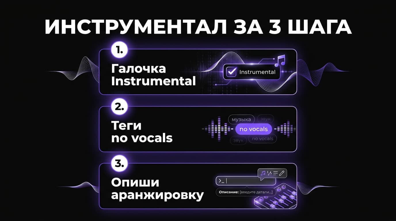 Инструментал и минусовка в Suno: два способа получить трек без вокала и как настроить аранжировку — фото 1