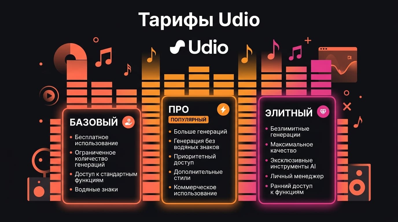 Тарифы Udio: разбираем Free, Standard и Pro по кредитам и правам