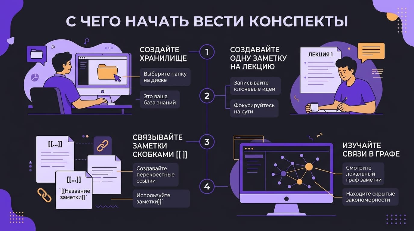 Obsidian для учёбы и конспектов: как вести заметки, связывать лекции и платить за подписку из России — фото 1
