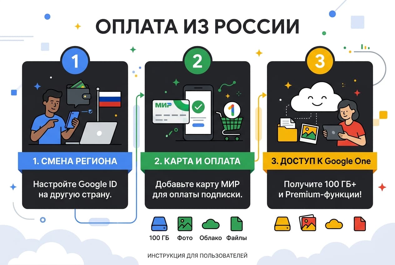 Как оплатить подписку Google One из России в 2026 году — фото 3