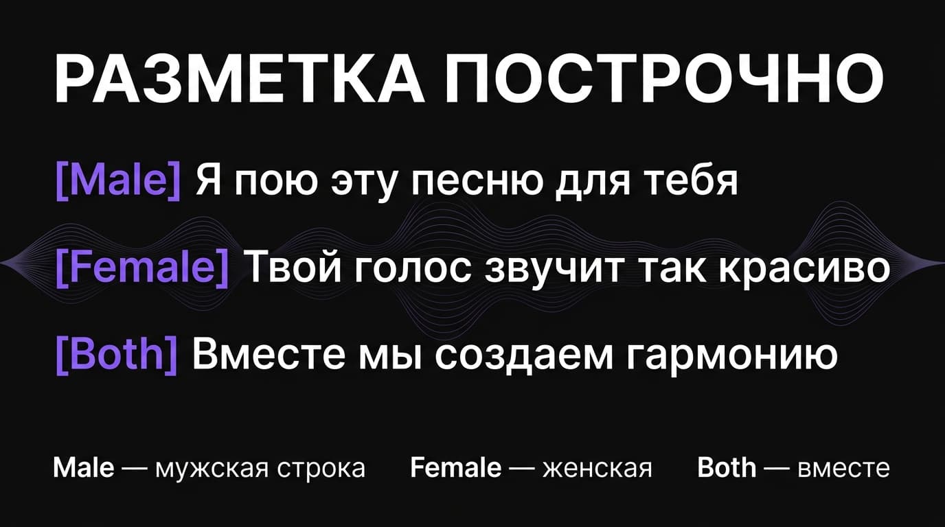 Дуэт в Suno: как разметить текст, чтобы получились два разных голоса — фото 1
