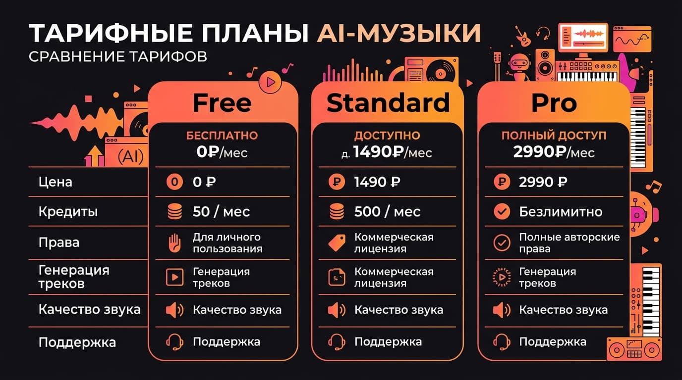 Тарифы Udio: разбираем Free, Standard и Pro по кредитам и правам — фото 1