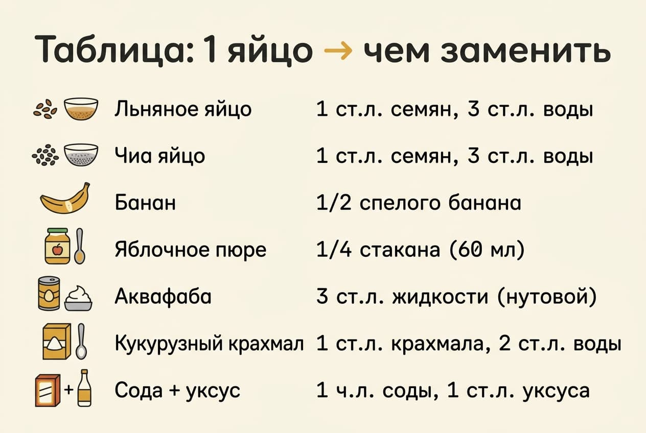 Чем заменить яйцо в выпечке: таблица замен и пропорции — фото 2