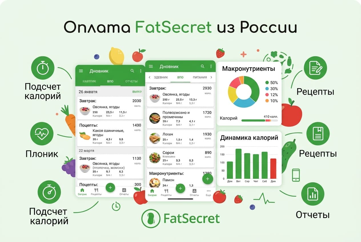 Как оплатить FatSecret из России в 2026 году: подписку Premium без зарубежной карты