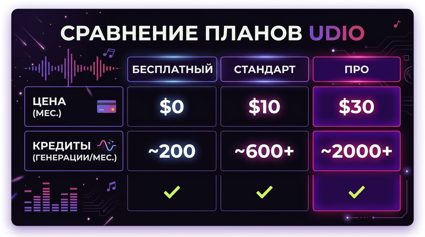 Udio: сравниваем Free, Standard и Pro и решаем, какой план брать — фото 1