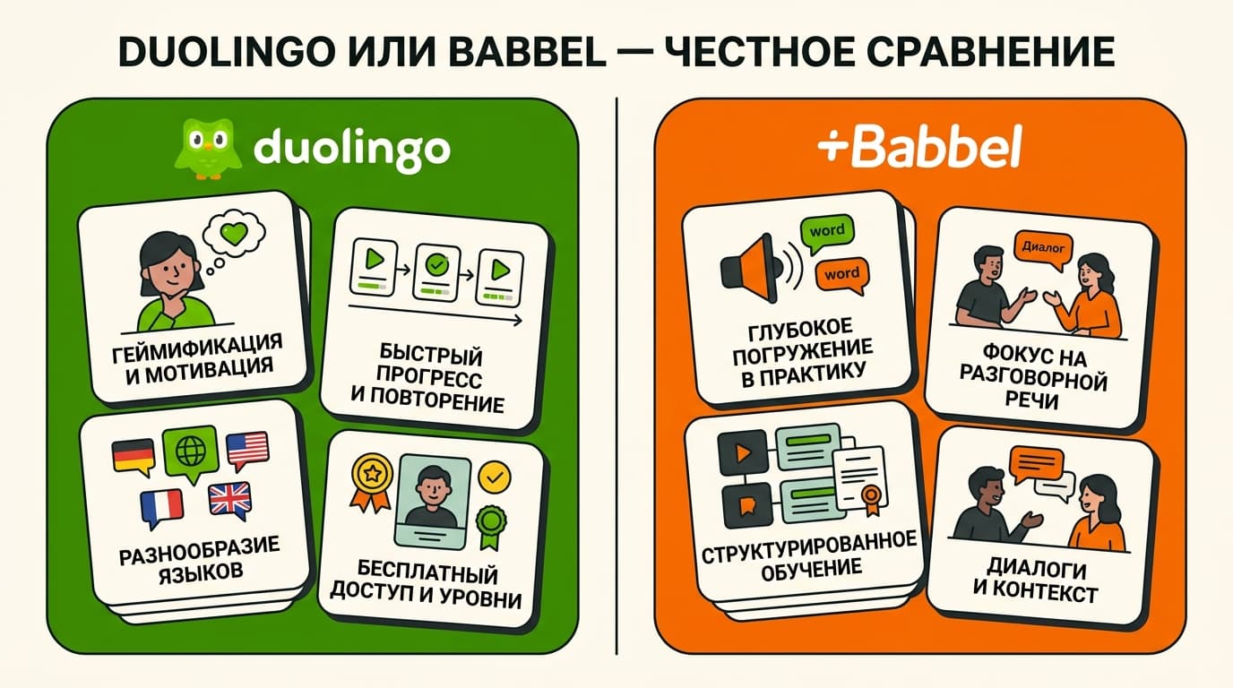 Duolingo vs Babbel: что выбрать в 2026 году и чем эти два приложения реально отличаются