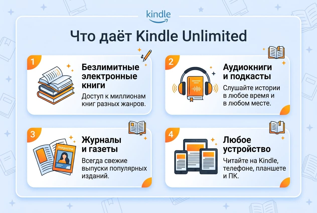 Как оформить подписку Kindle Unlimited из России в 2026 году: без зарубежной карты — фото 1