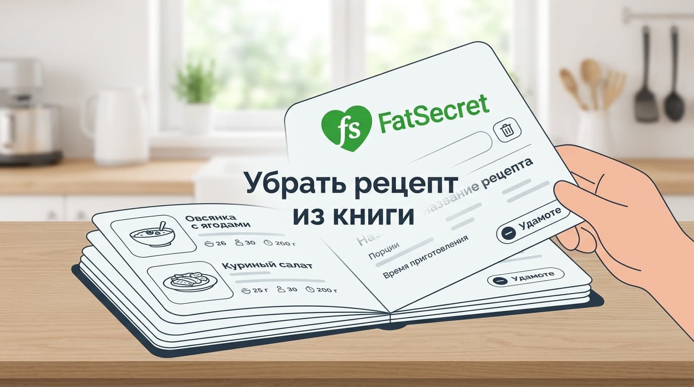 Как удалить рецепт из кулинарной книги FatSecret, если кнопки «Удалить» нигде нет