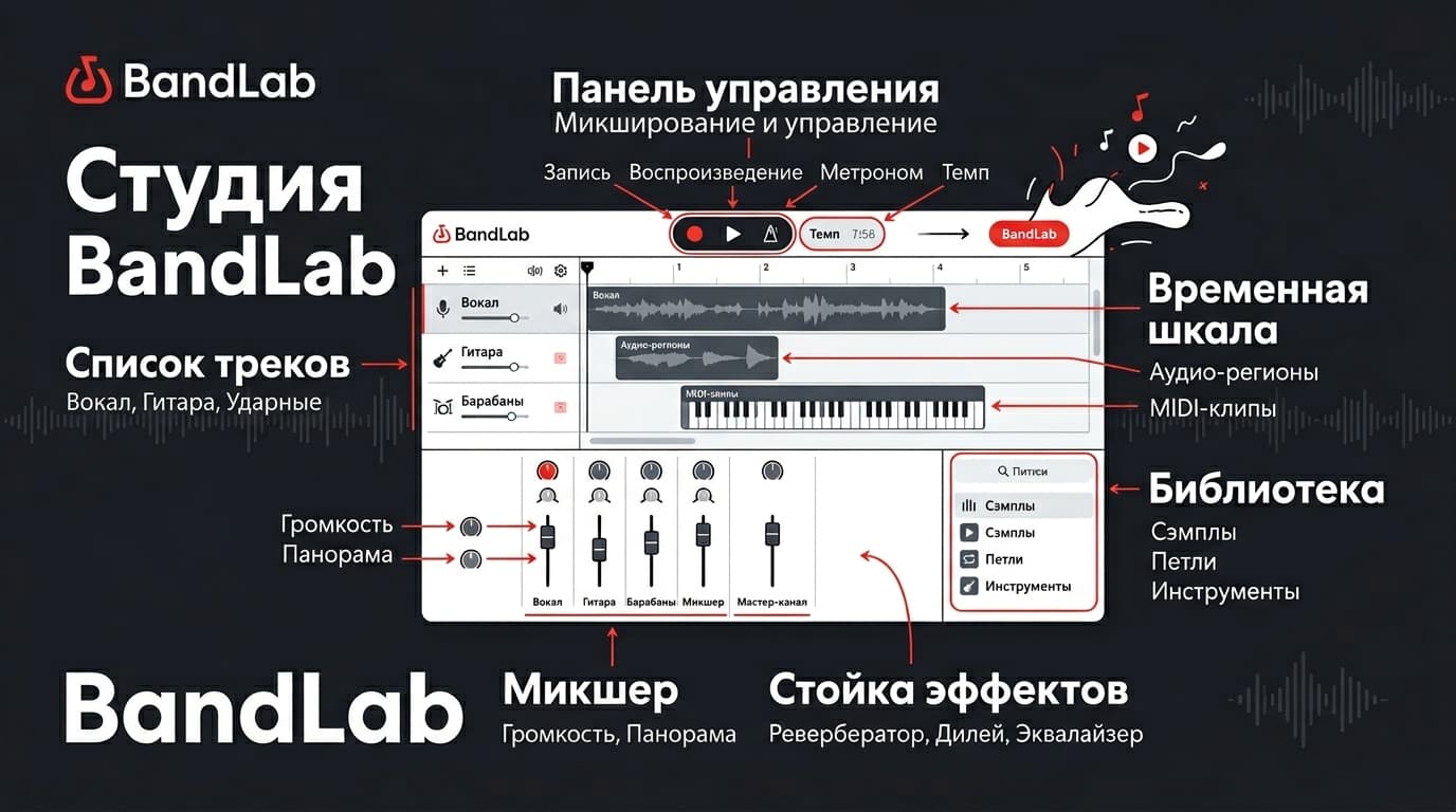 Интерфейс BandLab Studio: разбираемся, что где находится с первого запуска