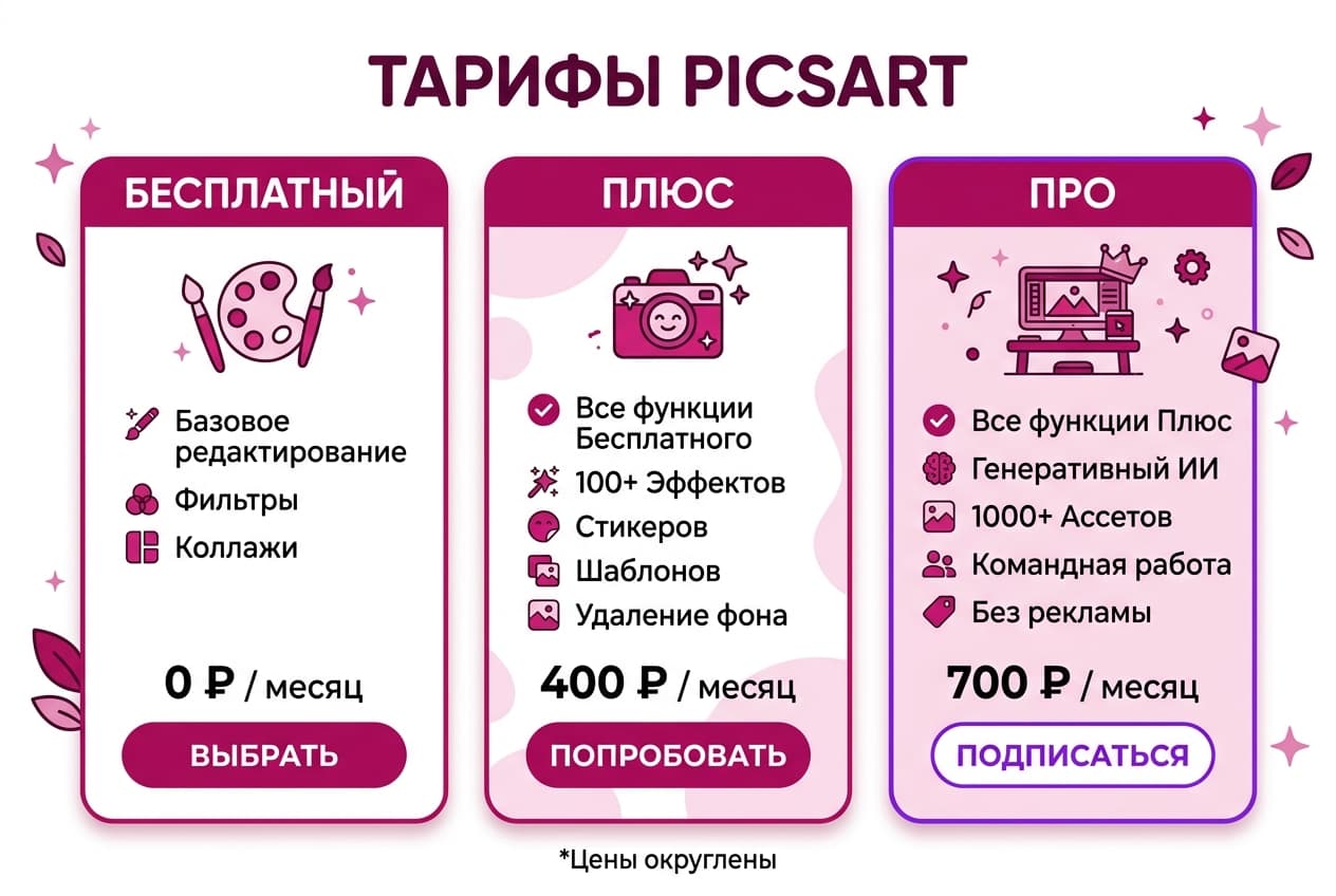 Как оформить подписку в Picsart из России в 2026 году — фото 1
