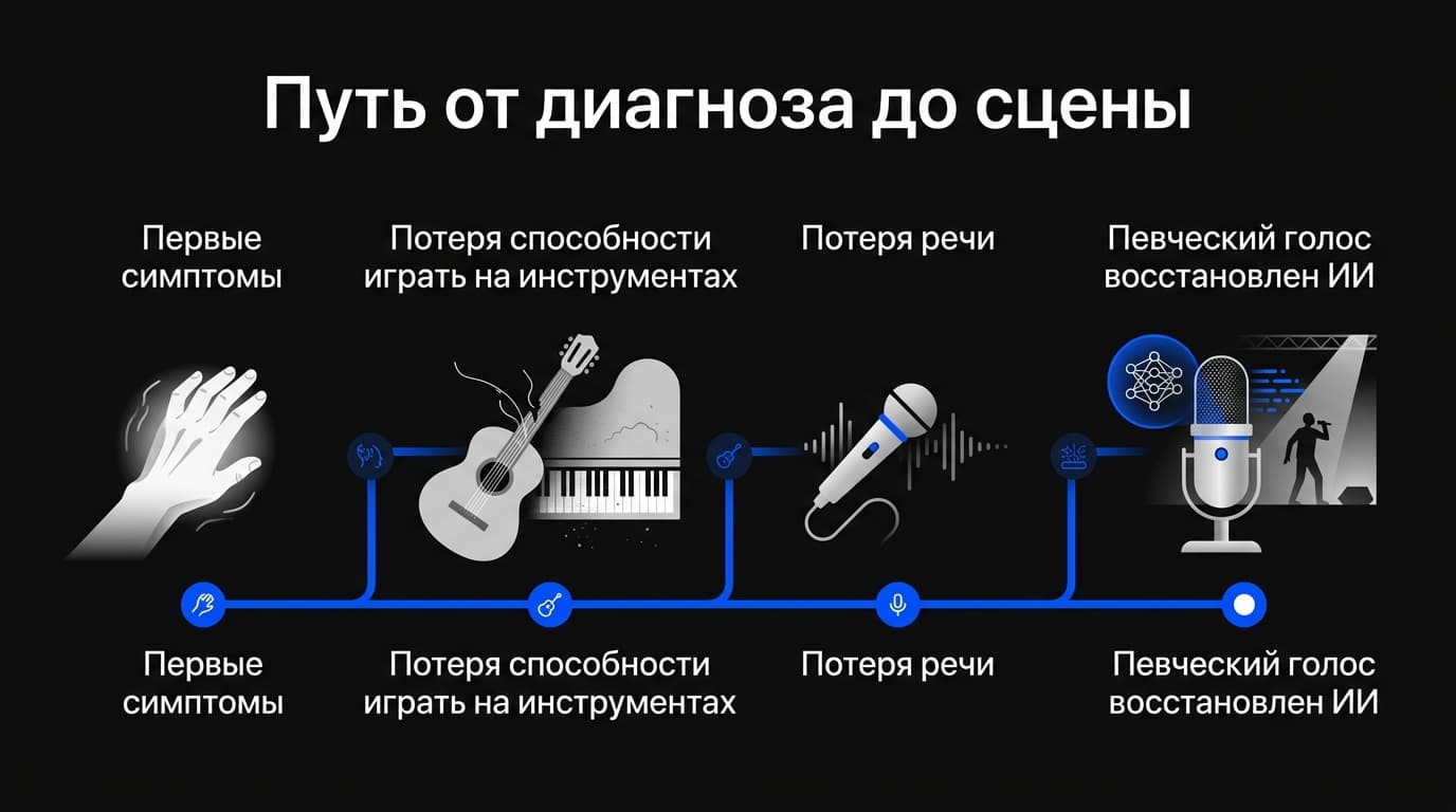 Музыкант с БАС снова спел на сцене перед почти тысячей зрителей — голос воссоздали в ElevenLabs — фото 1