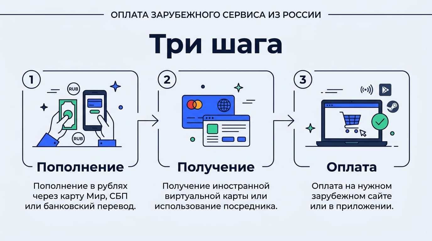 Как быстро оплатить подписку зарубежного сервиса из России в 2026 — фото 1