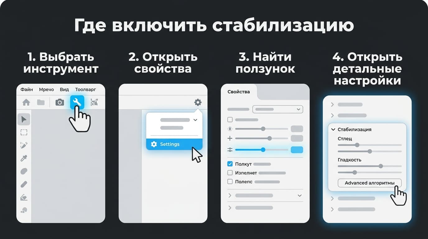 Как включить стабилизацию в Clip Studio Paint на мышке и убрать дрожащие линии — фото 1