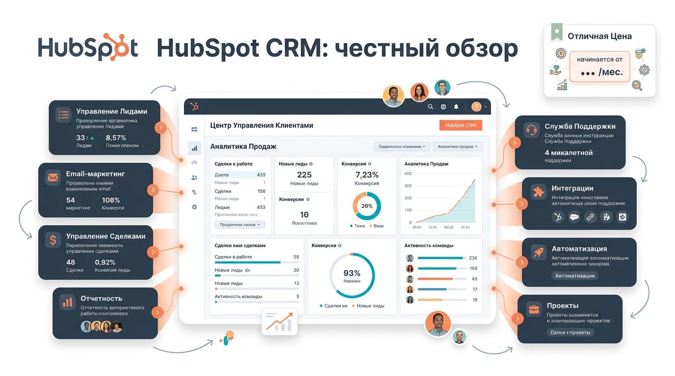 HubSpot CRM: честный обзор бесплатного тарифа, хабов и цен, которые начинаются потом
