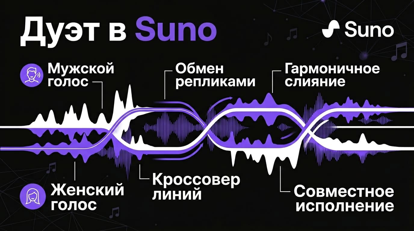 Дуэт в Suno: как разметить текст, чтобы получились два разных голоса