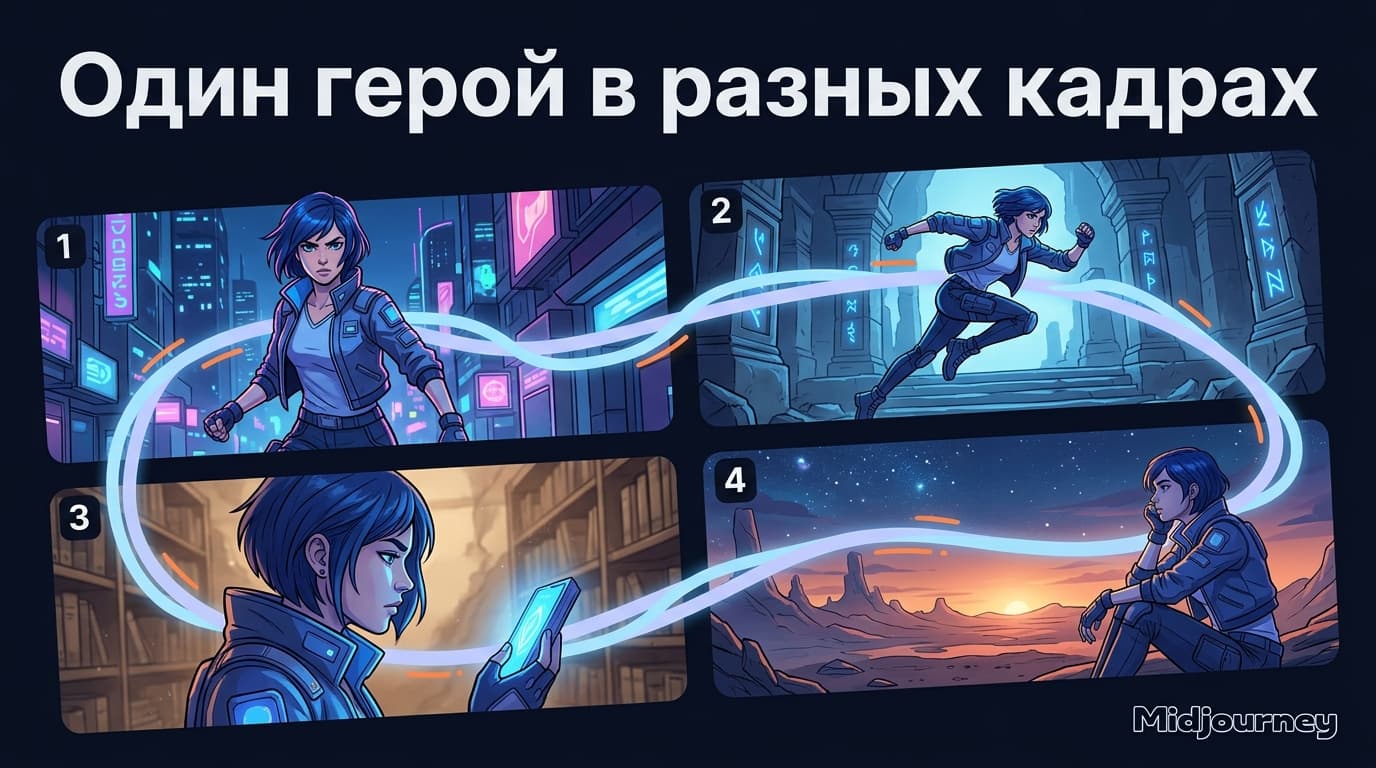 Как сделать одного персонажа в разных кадрах в Midjourney: гайд по консистентности