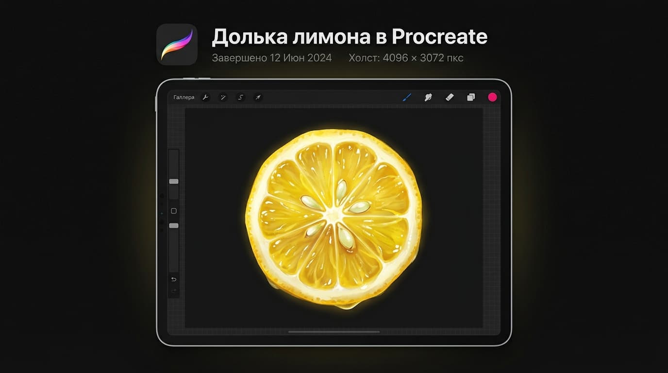 Как нарисовать дольку лимона в Procreate: пошаговый урок для новичка