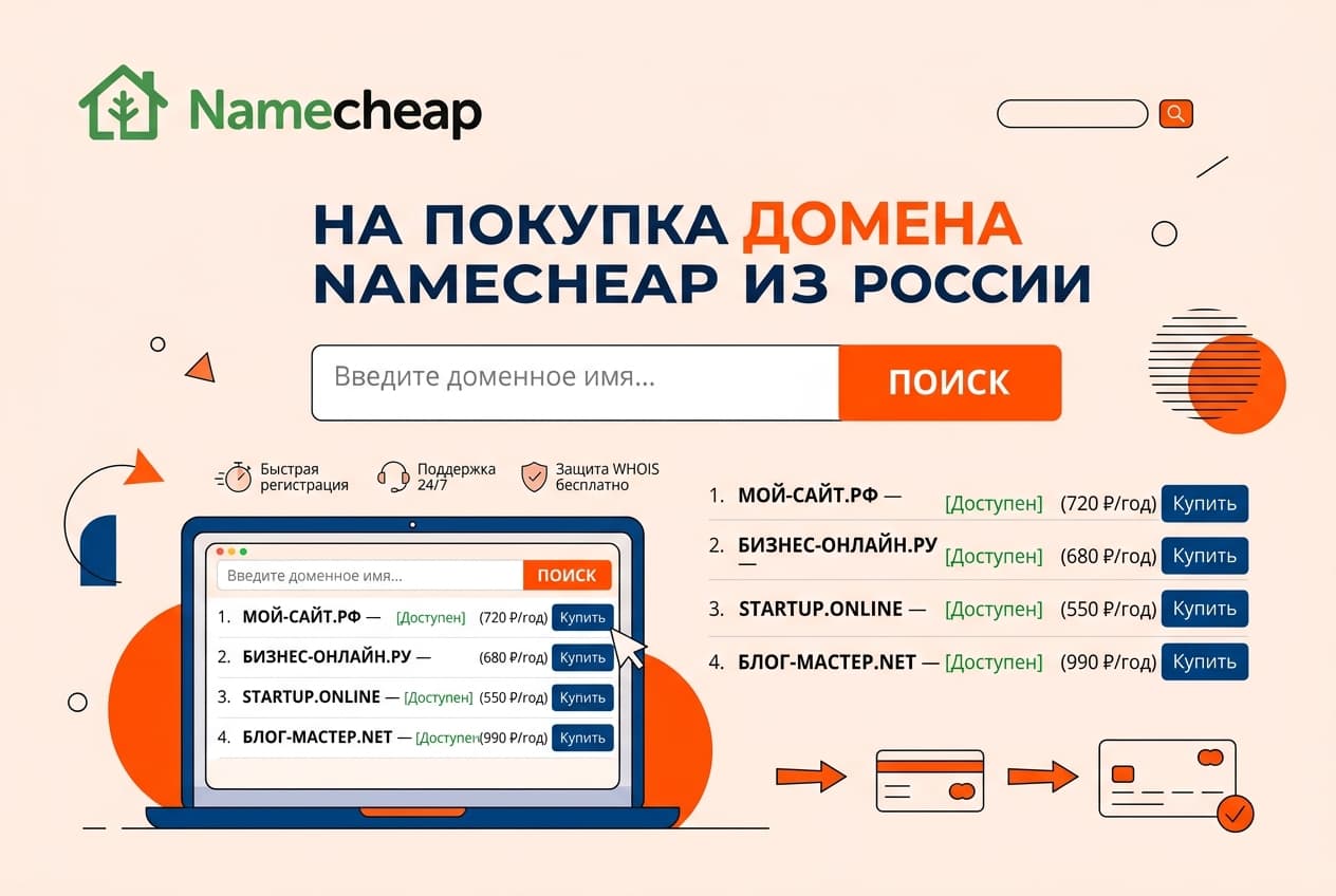 Как купить домен на Namecheap из России в 2026 году: без зарубежной карты