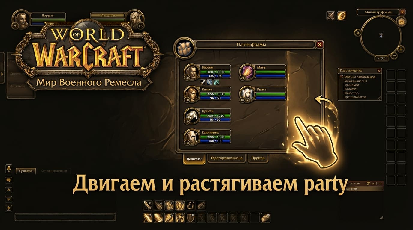Как подвинуть и увеличить окно party в WoW: Edit Mode и аддоны